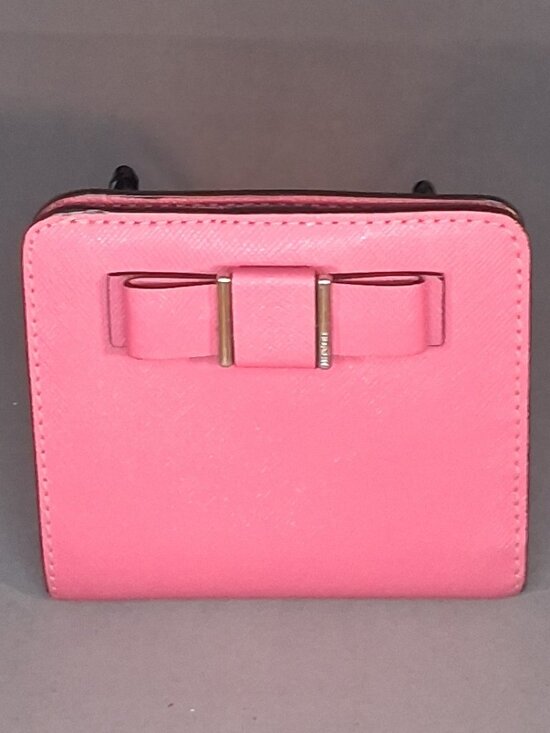 Coach Handbags - NWT Coach Pink Saffiano Leather Bow Bifold Snap Compact Wallet F53141